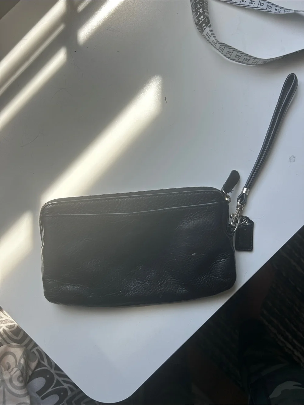 Coach Black Leather Double-Zip Wristlet with Gold Hardware